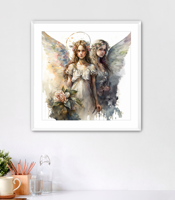 Watercolor Angel Girls - Framed Fine Art Print