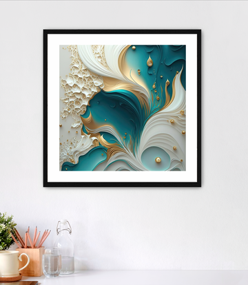 Ivory Teal & Gold - Framed Fine Art Print