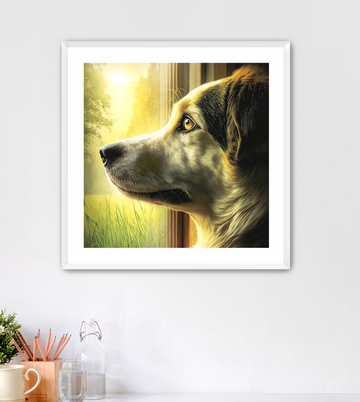 Dog Waiting at Window - Framed Fine Art Print